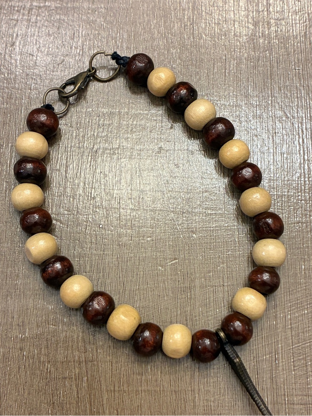 Beaded Wood Bracelet in Brown and Cream